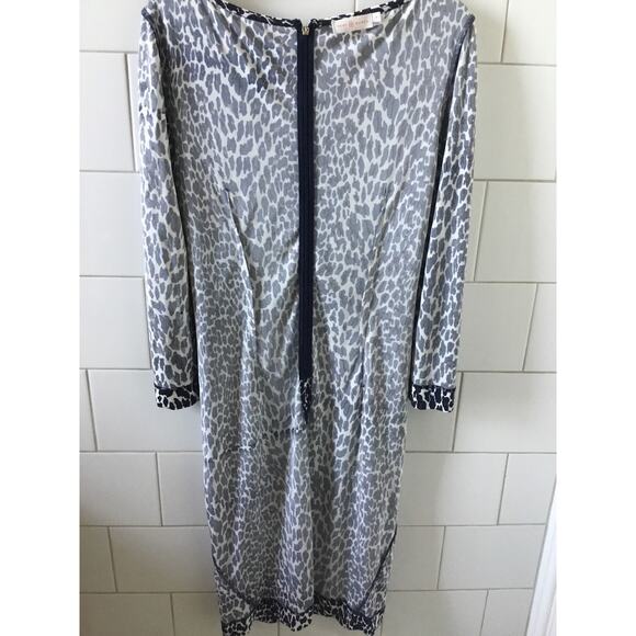 Tory Burch Dress Leopard Print Navy Ruched Waist Stretch Above Knee Size M - Picture 8 of 8